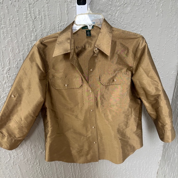 RALPH LAUREN Dupioni Silk blouse gold medium - Picture 1 of 5